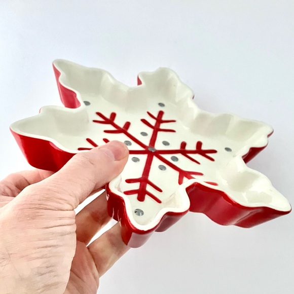 Hallmark Snowflake Treat Candy Dish Red & White Ceramic Christmas Decorations - Picture 8 of 11